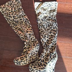 Thigh high leopard boot soft  lining dark brown inside