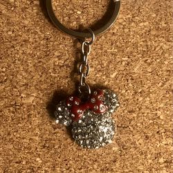 Disney Minnie Mouse Rhinestone Keychain Crystal Paved Head Ears Souvenir Keyring