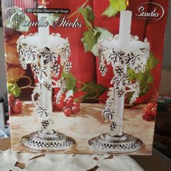 Silver Grape Candle Sticks Holder