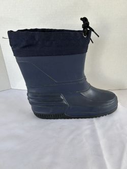 Blue Waterproof Rubber Snow Kids Boots Thermal Guard Wool Liner Youth Size 4