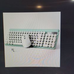 Wireless Typewriter Keyboard And Mouse, Cyan Retro 2.4Ghz USB