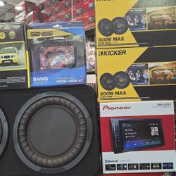 KICKER full package Subwoofers Amplifier WiringKit And Pioneer Stereo Bluetooth
