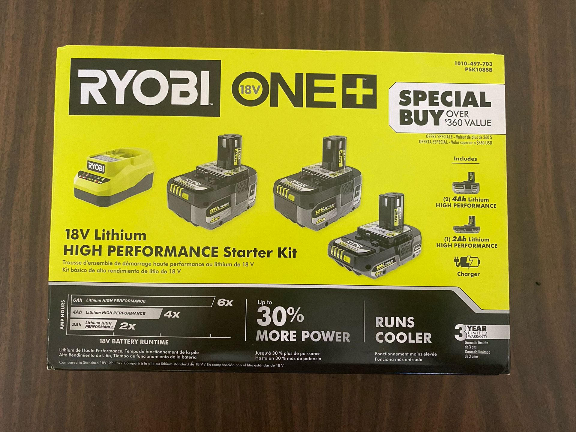 RYOBI ONE+ 18V Lithium-Ion HIGH PERFORMANCE Starter Kit with 2.0 Ah Battery, (2) 4.0 Ah Batteries, and Charger