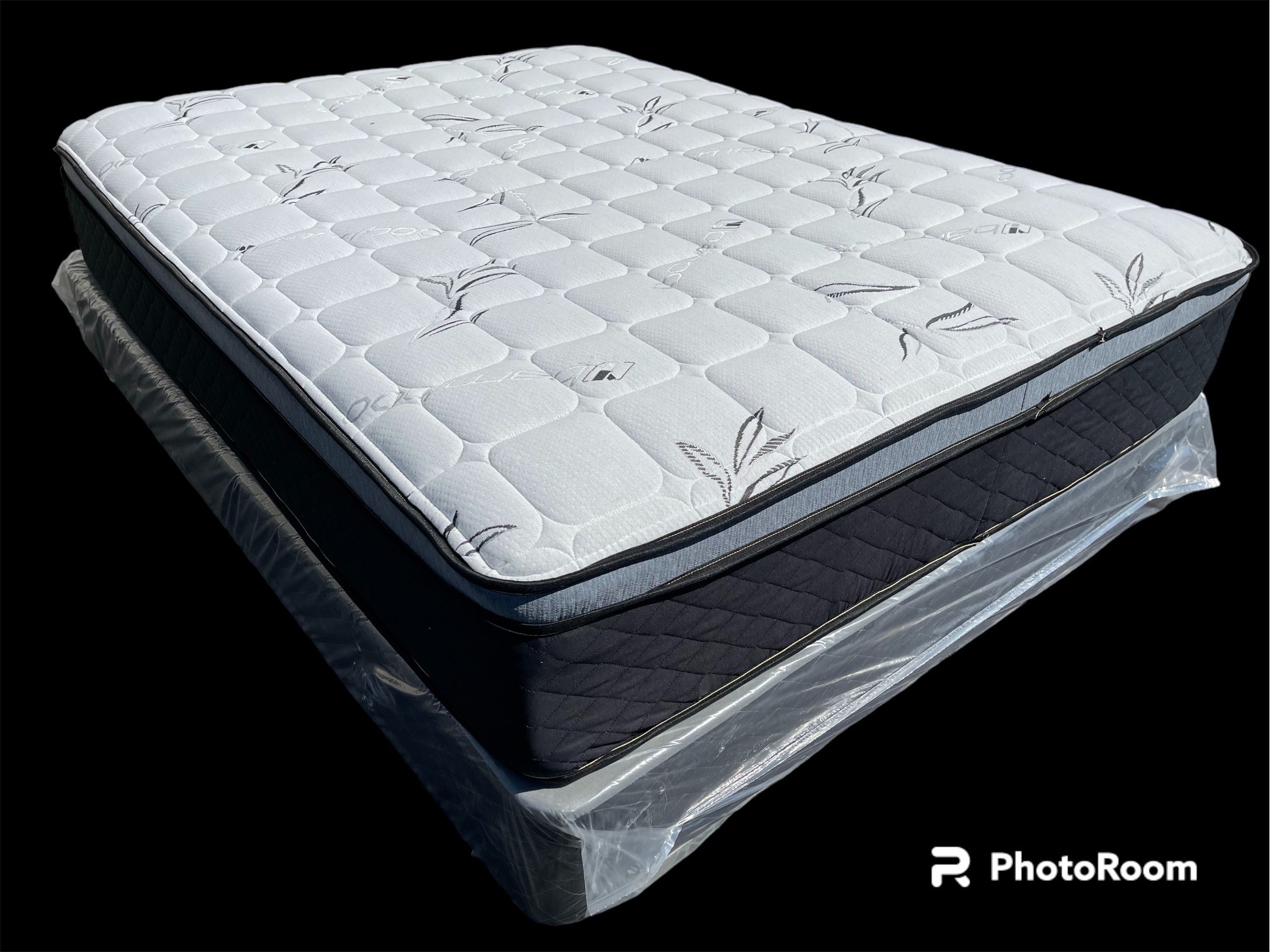 Queen Euro Bamboo Collection Pillow Top Mattress And Boxspring