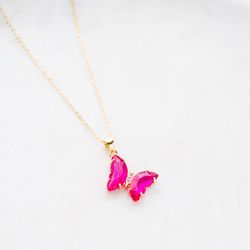 Gold Filled Pink Butterfly Necklace 🦋