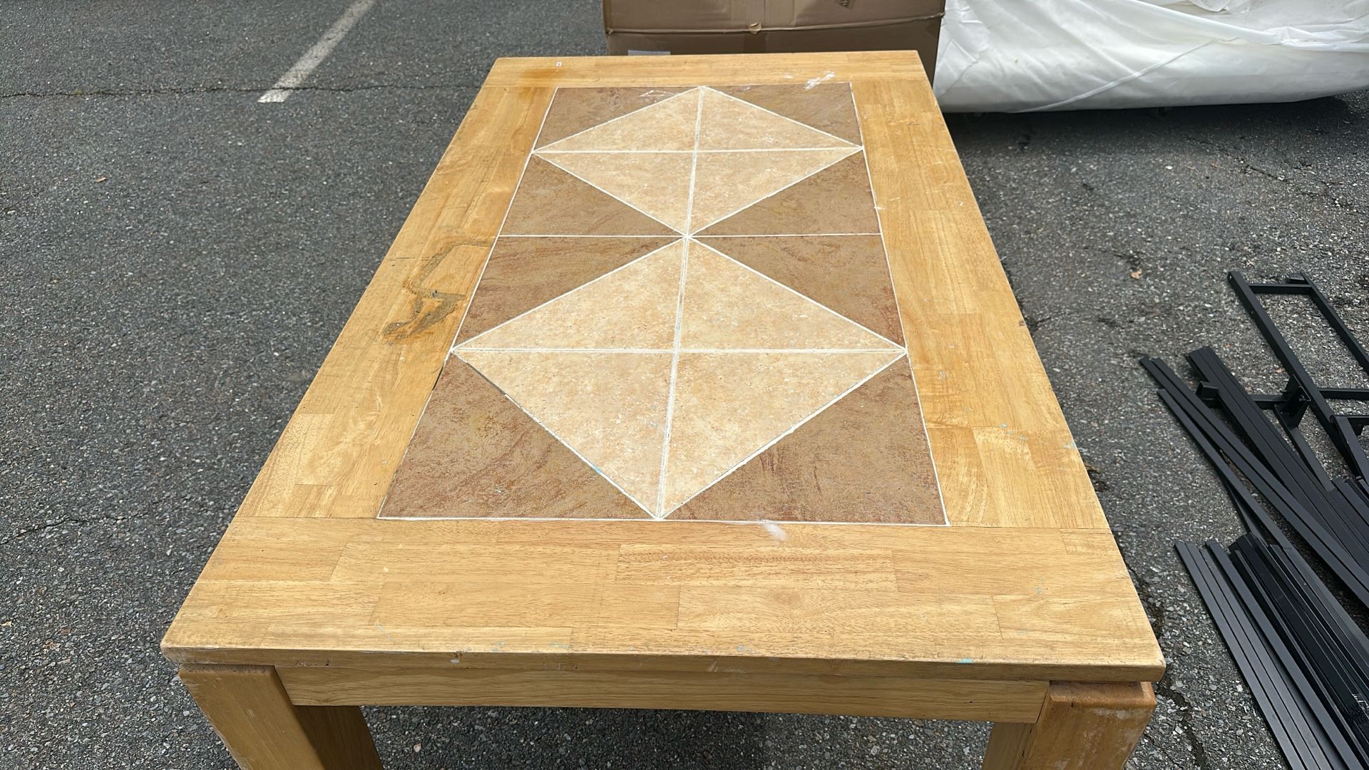 Solid Wood Dining Table with Stone Tile Inlay – Made in Thailand