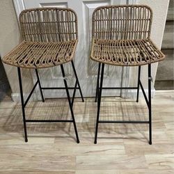New Set of 2 Low Back Counter Height Bar Stools Black Metal Indoor Outdoor Patio Furniture