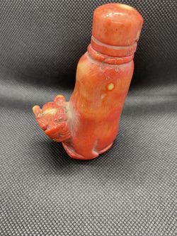 Vintage Chinese Coral Carved Bixie Beast Snuff Bottle