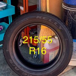 1 Used Tire Kelly Edge A/S 215/55R16 6/32 Tread. About 65% Tread Left. 