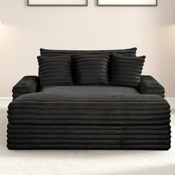 Padded Black Chenille Couch Chaise Plush With USB Charger