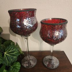 Red Glass Candle Holders 