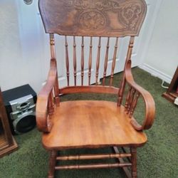 Antique Oak Rocking Chair Wood Perfect Heavy 
