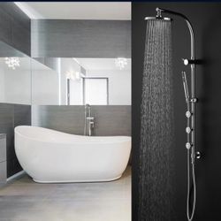 44 Inch Chrome Brass Rainfall Shower Panel Wall Mount with Hand Show