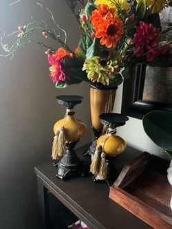 Home Interiors set candeleros y florero