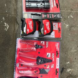Milwaukee 4 Pc Hand Tools, Tape Measure And Husky Flashlight