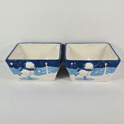 St. Nicholas Square Snowmen Let It Snow Candy Snack Square Bowls Blue Set of 2