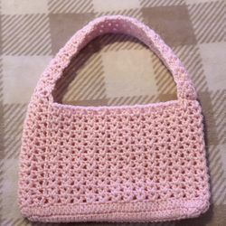 pink handmade crochet purse