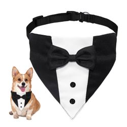 Dog Tuxedo Suit Wedding Bandana Collar with Bow Tie, Adjustable Formal Dog Tux, Engagement Birthday