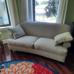 2 Love Seats, Light Sage, White Piping  64"