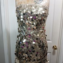 Shein Gold Large Sequin Party Dress - Strapless & Stretchy | Vestido Para Fiesta