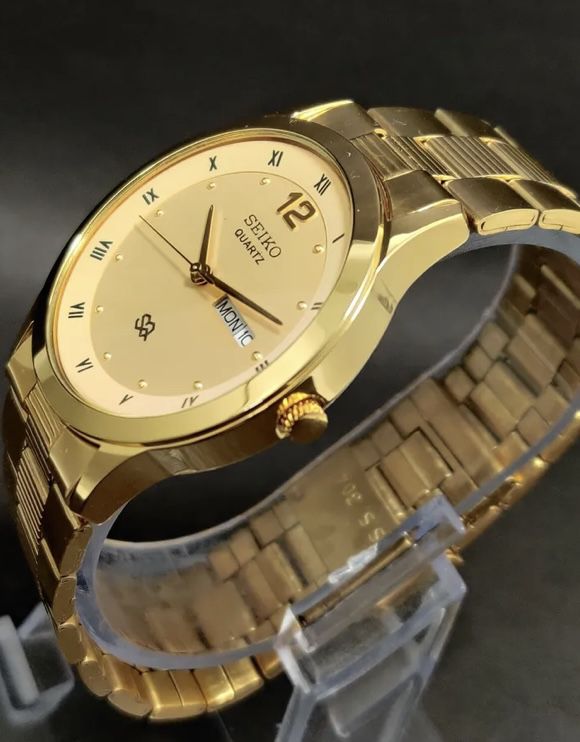 Seiko Quartz Men's Wrist Watch Gold Plated Golden Dial Working Condition