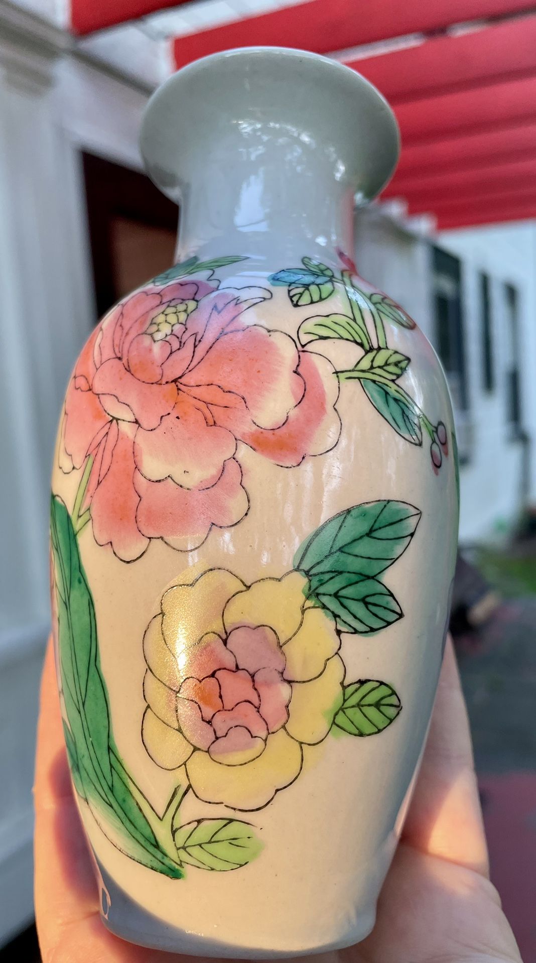 Beautiful hand, painted floral vintage table vase