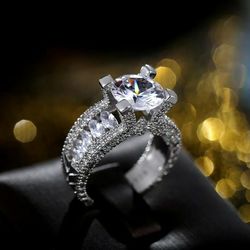 Cubic Zirconia Crystal Stone Engagement Ring 