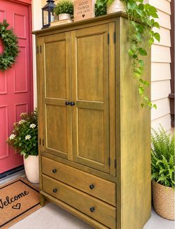 Wood Armoire with Doors and Drawers pine wood