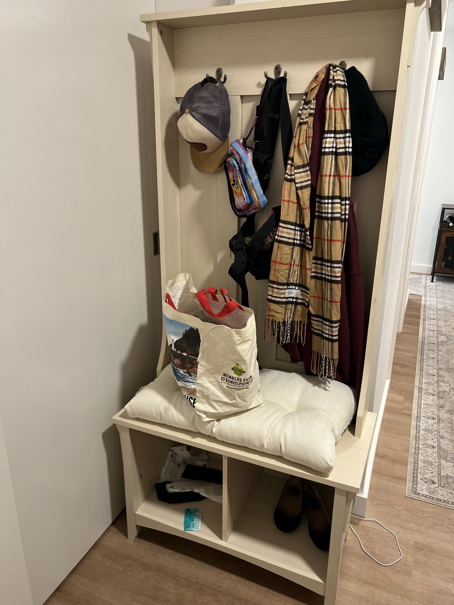 Front Entry Way Bench & Coat Rack w/ Cushion
