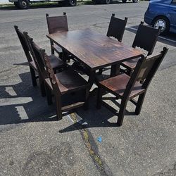 Antique Table Set 6 Chairs 