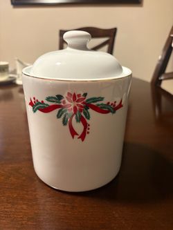 Poinsettia & Ribbons fine China canister