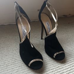 Jimmy Choo Black & Gold Suede High Heels – Size 40.5 (10) (Authentic) ✨