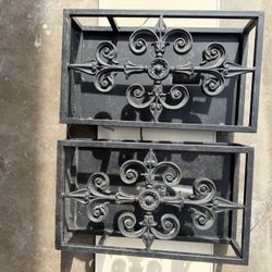 Set of 2 Cast Iron Outdoor Wall Sconces Bronze Cross Design Rectangular 16” Lights