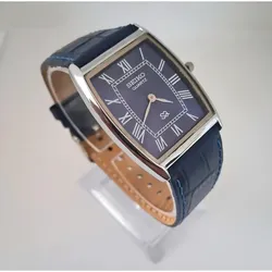 Vintage Men's Seiko Barrel Tonneau Leather Tank Watch RARE