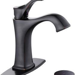 Oil Rubbed Bronze Bathroom Faucet, Single Handle Centerset Bathroom Sink Faucet with Pop-Up Drain & Deck Plate for 1 or 3-Hole (4 inch) Install
