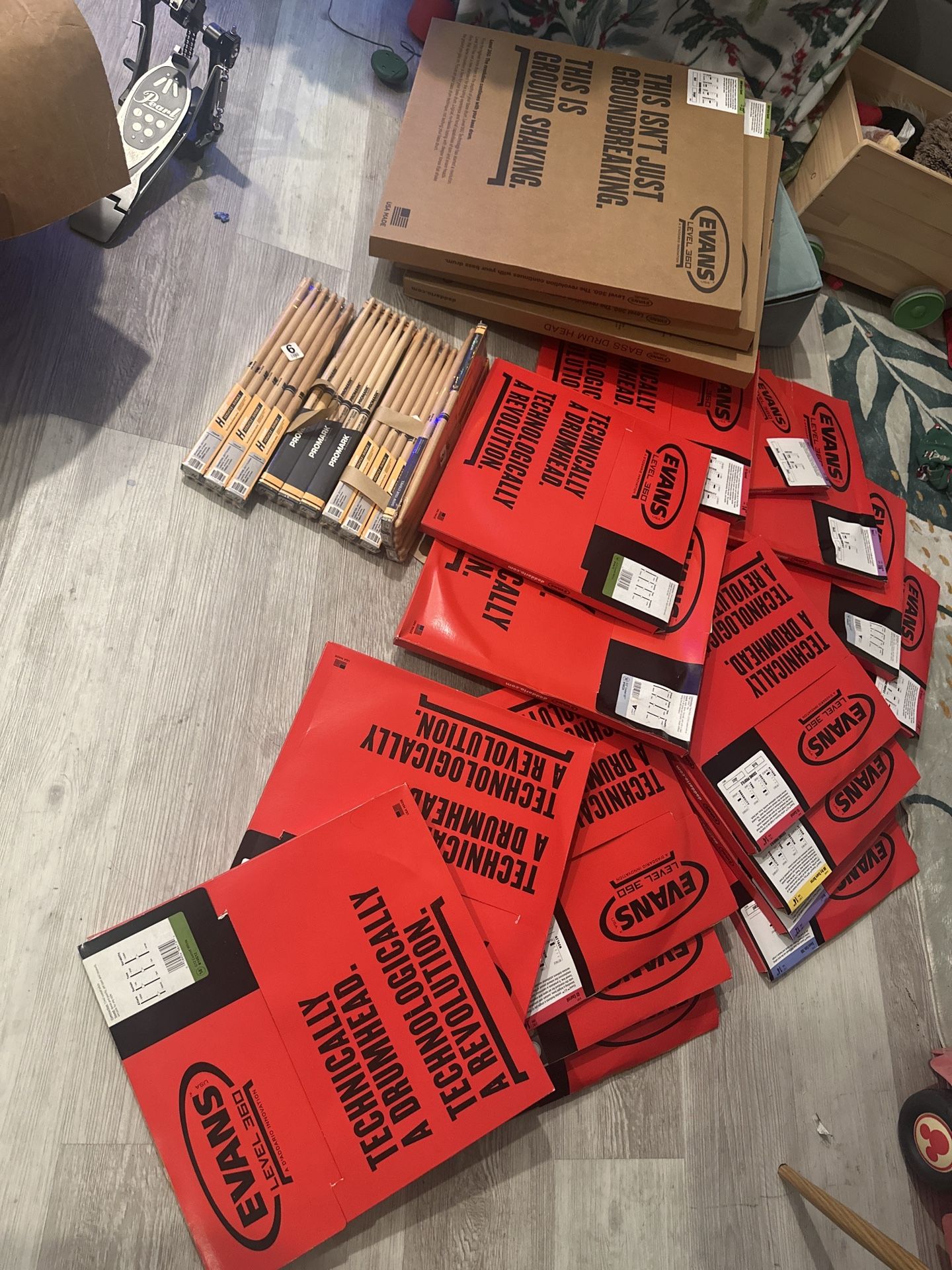 Huge Lot of New Evans Drumheads + Promark Drumsticks (38 Items) Studio Clearout