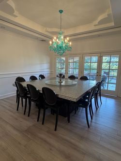 Large Square Mosaic Dining Table with 12 Chairs