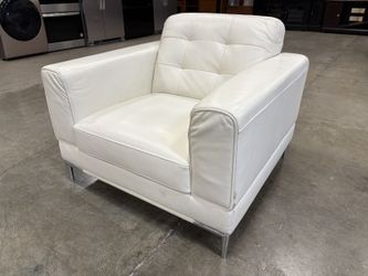 JASON FURNITURE Modern Tufted White Leather Square Arm Accent Chair with Chrome Legs