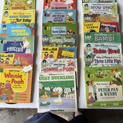Walt Disney Vinyl Records & Story Book 1970s 33 1/2 RPM Albums Vintage LPs Lot of 20