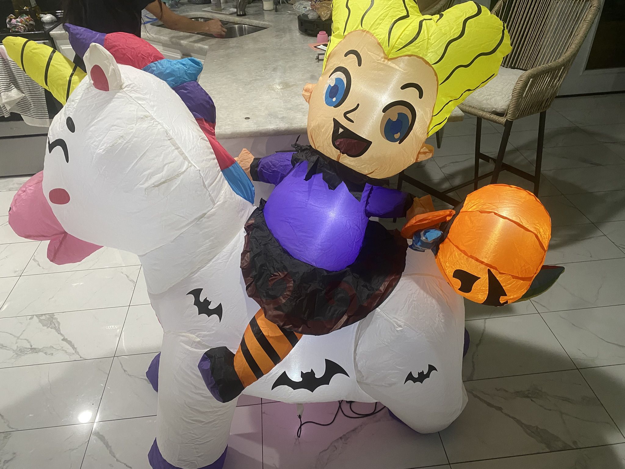 5 FT Halloween Inflatables Skeleton Unicorn Outdoor Decorations Blow up Yard Pin