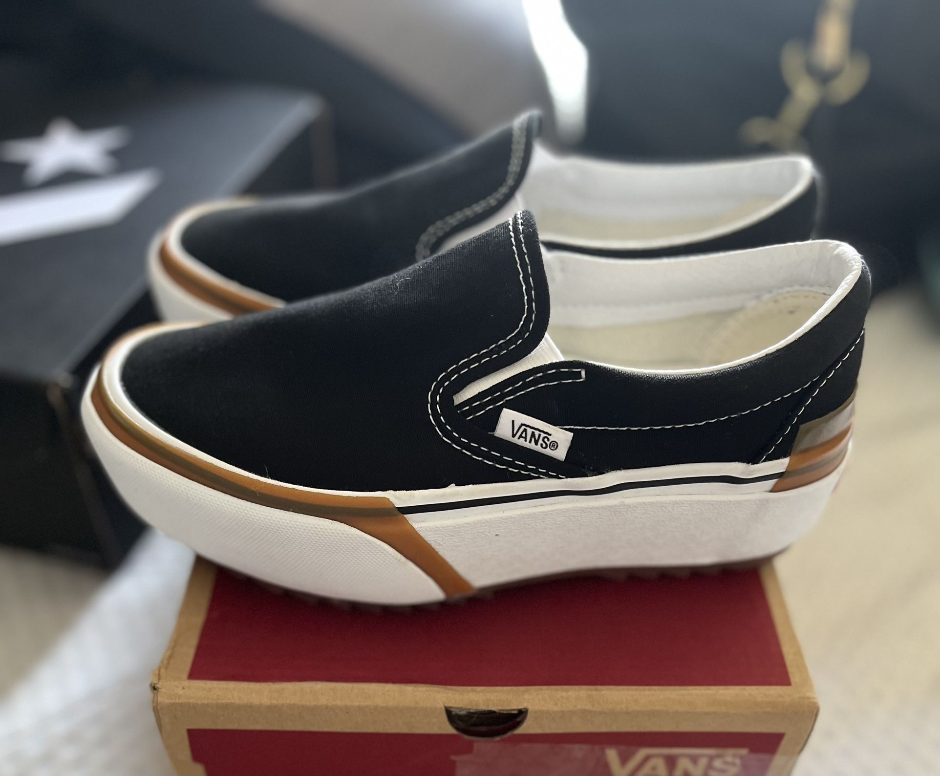 Stacked Vans Slip Ons- Black