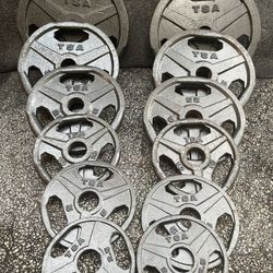 FULL  SET  OF   TSA   EASY GRIP  OLYMPIC   PLATES  (PAIRS OF)   :  45s   35s  25s  10s  5s  2.5s