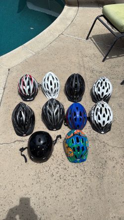 Various bike helmets