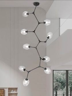 New 78" Long Black Branch 9-Light Sputnik Glass Modern Chandelier Stainless Steel