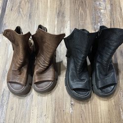 Urban Black Brown Zipper Hollow Platform Shoes