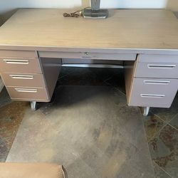 Vintage Mid-century Tanker Desk, chair and lamp