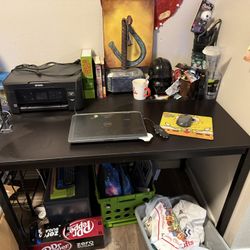 Black IKEA Table With Lamp 