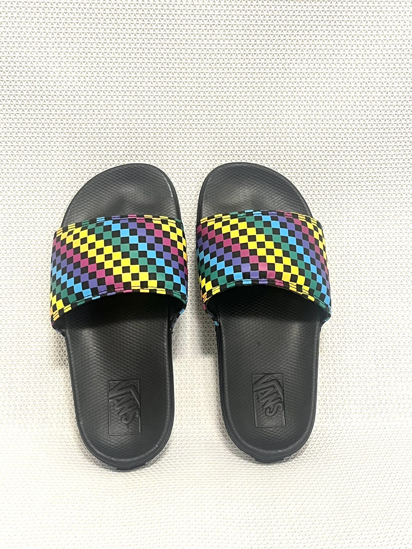 Vans Off The Wall Range Padded Single Strap Slides Rainbow Check Youth Size 3