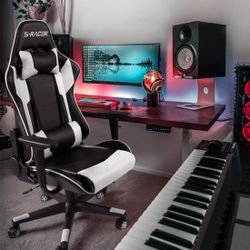 High Back Executive Chair PU Leather Ergonomic Adjustable Swivel Chair with Lumbar Support and Headrest for Gaming, Desk, Computer, Work, White