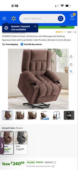 ZUNMOS Elderly Power Lift Recliner with Massage and Heating, Spacious Seat with Cup Holder, Side Pockets, Remote Control, Brown